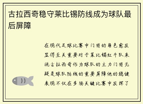 古拉西奇稳守莱比锡防线成为球队最后屏障